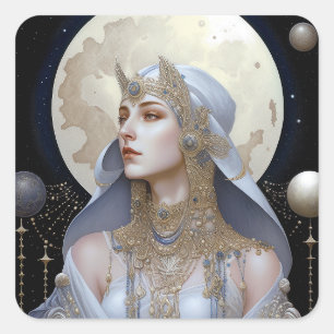Moon Goddess Queen Fantasy Art Quadratischer Aufkleber