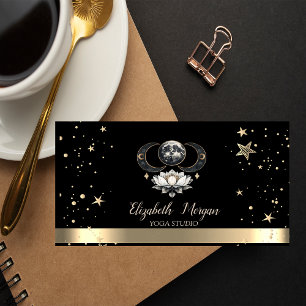 Moon Gold Stars Lotus Black Yoga Studio Business Visitenkarte