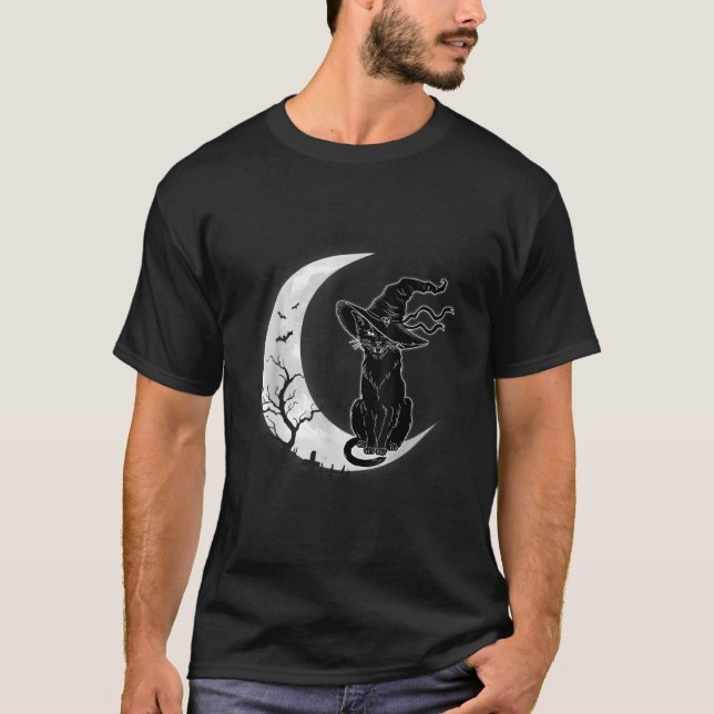 Moon Halloween Beängstigend Black Cat Kostüm Hexen T-Shirt (Vorderseite)