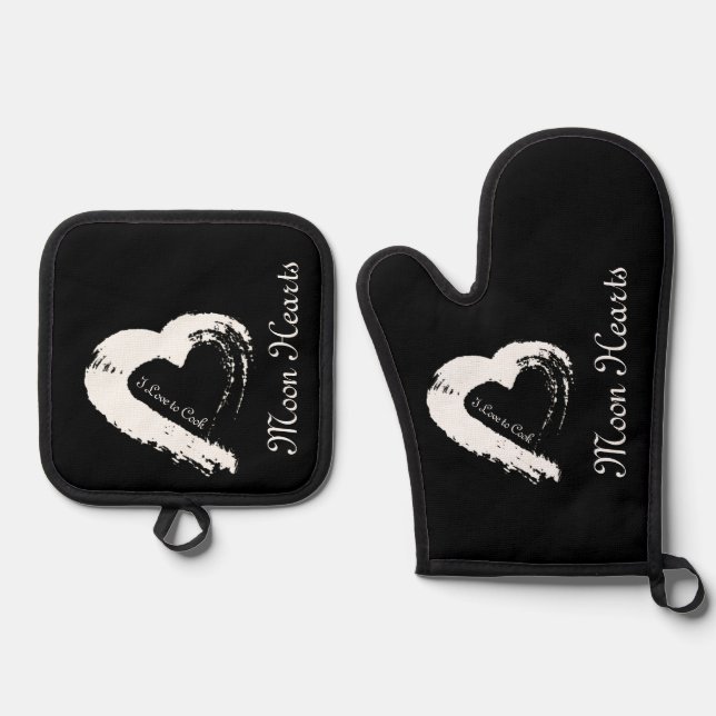 Moon Heart Pot Holder Ofenhandschuh & Topflappen-Set (Vorderseite)