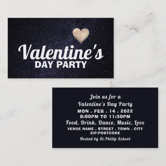 Moon Heart, Valentine's Day Party Ticket Einladung (Vorne/Hinten)