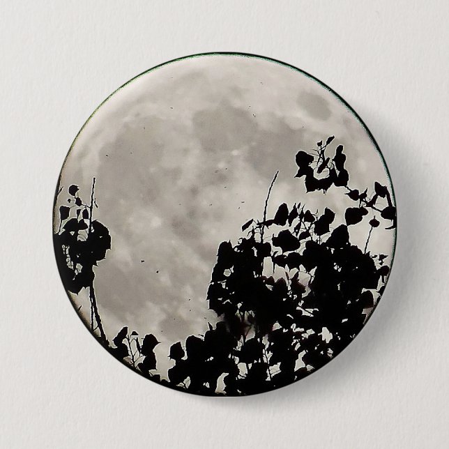 Moon hinter dunklen Blätter Button (Vorderseite)