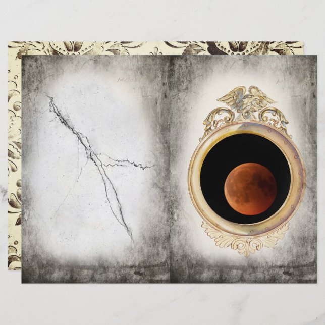 Moon in einem Spiegel, Gothic-Scrapbook-Papier (Vorne/Hinten)