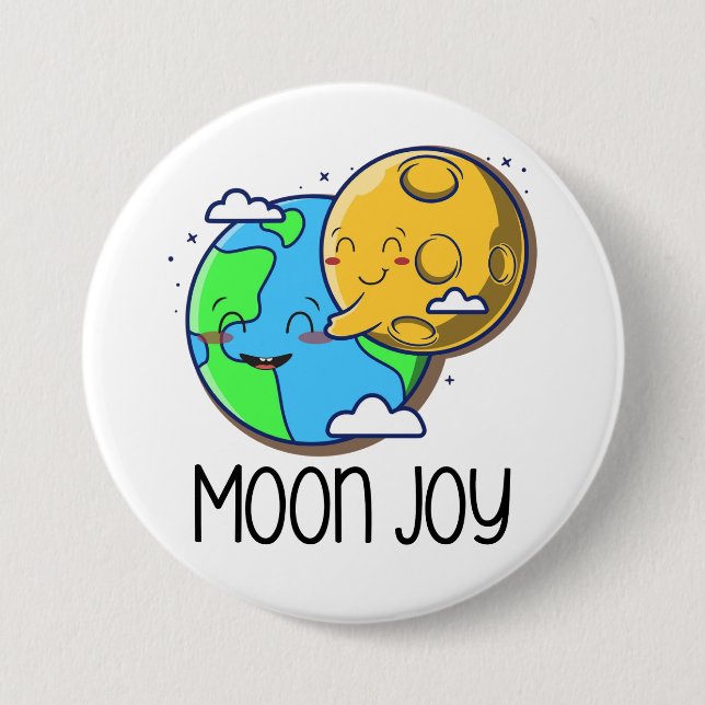 Moon Joy Cute Earth and Moon Hug Button (Vorderseite)