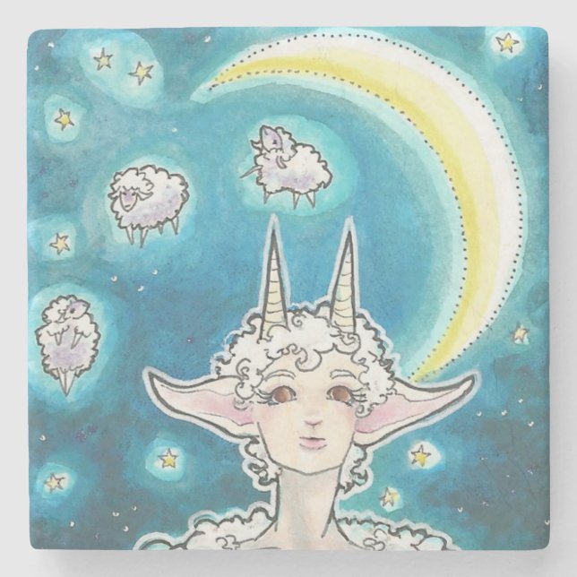 Moon Jumpers Sheep Nymph Fantasy Art Stone Unterse Steinuntersetzer (Vorderseite)