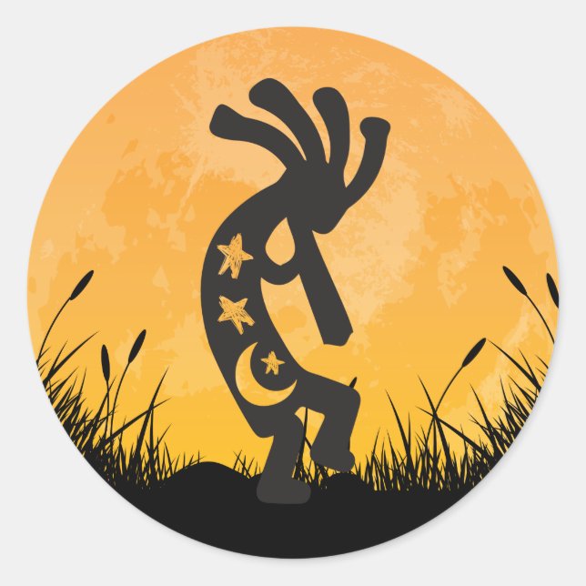 Moon Kokopelli Runder Aufkleber (Vorderseite)