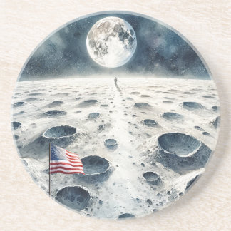 Moon Landing - Astronaut & American Flag Getränkeuntersetzer