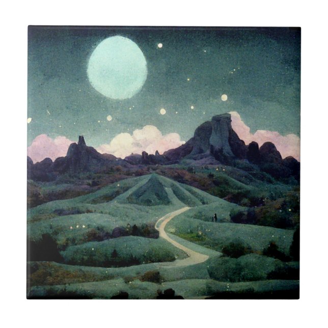 Moon Landscape Fantasy Fliese (Vorderseite)