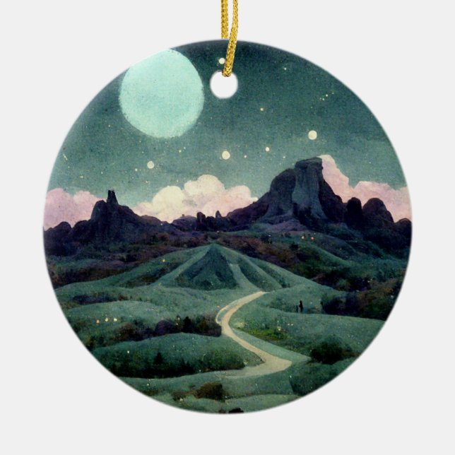 Moon Landscape Fantasy Keramik Ornament (Vorne)