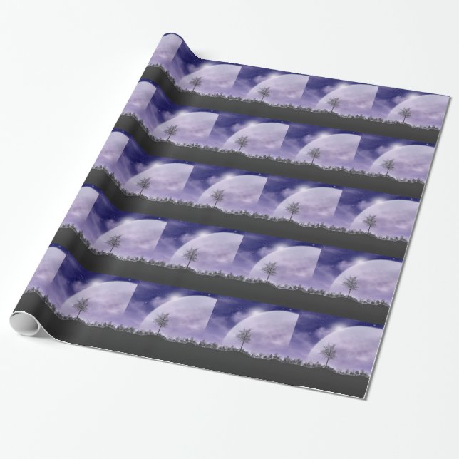 Moon Light Stars Sky Trees Whimsical personalisier Geschenkpapier (Ungerollt)