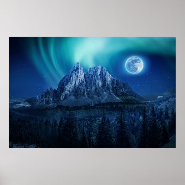 Moon Lit Mountain Night Poster (Vorne)