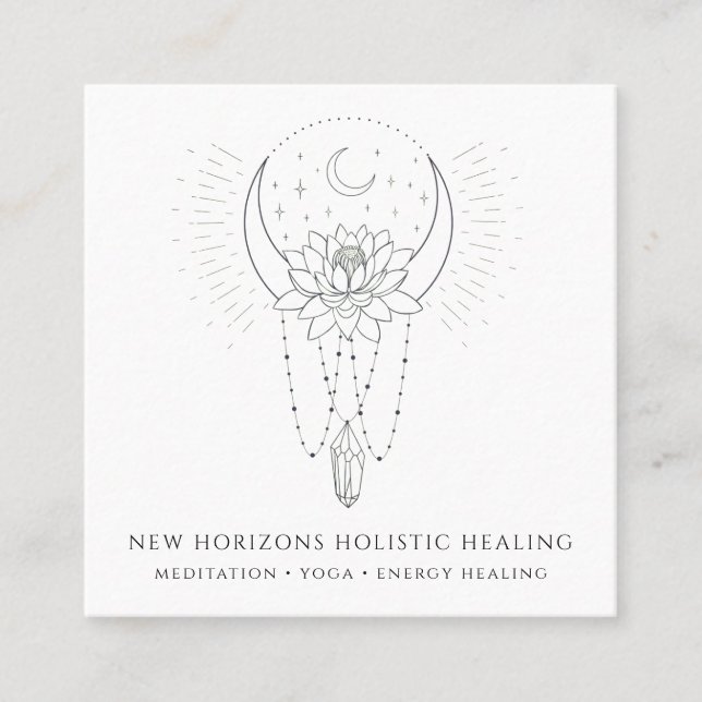 Moon Lotus Blume Crystal Energy Healing Business Quadratische Visitenkarte (Vorderseite)