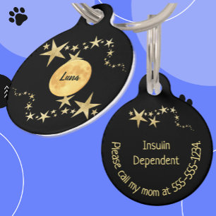 Moon Luna Gold Stars Personalisiert Haustiermarke