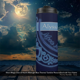 Moon Magic Stars Hearts Celestiname Dark Blue Thermosbecher