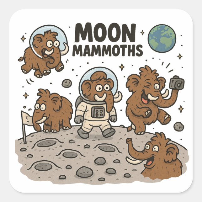 MOON MAMMOTHS lustig Quadratischer Aufkleber (Vorderseite)