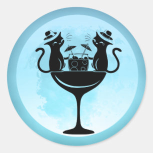 Moon mit Cocktails Party Katzen Runder Aufkleber