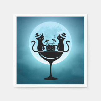 Moon mit Cocktails Party Katzen Serviette