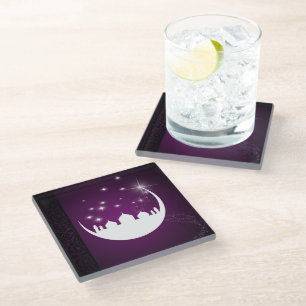 Moon mit Moschee Silhouette - Untersetzer aus Glas