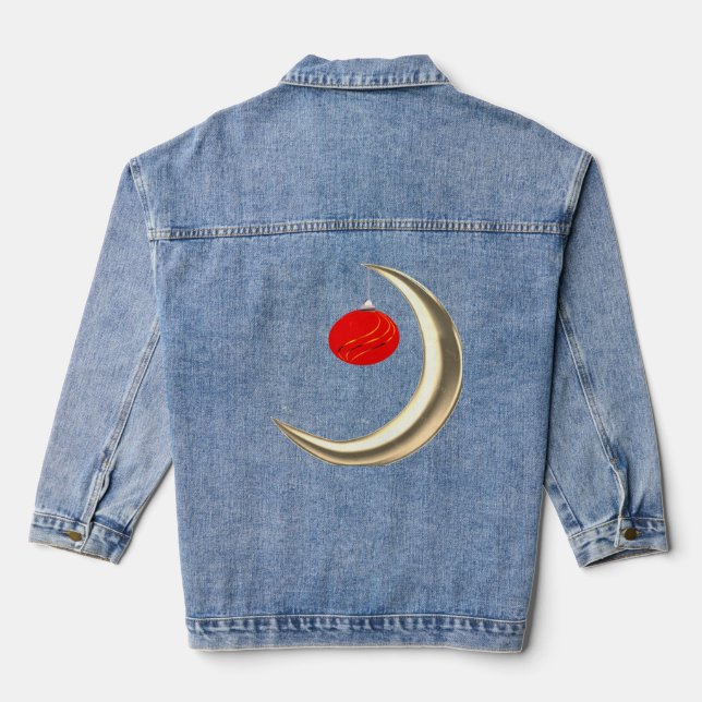 Moon mit Weihnachtsschmuck Denim Jacket Jeansjacke (Rückseite)