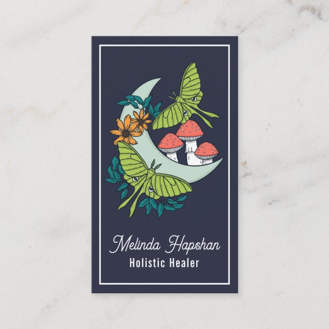 Moon, Moths & Mushrooms Business Card Visitenkarte (Vorderseite)