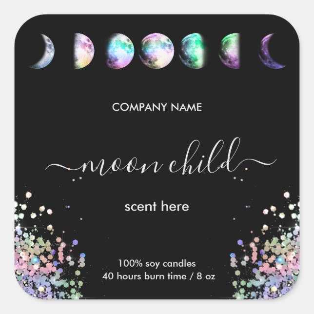 Moon Mystic Intension Celestis Jar Label Kristall Quadratischer Aufkleber (Vorderseite)