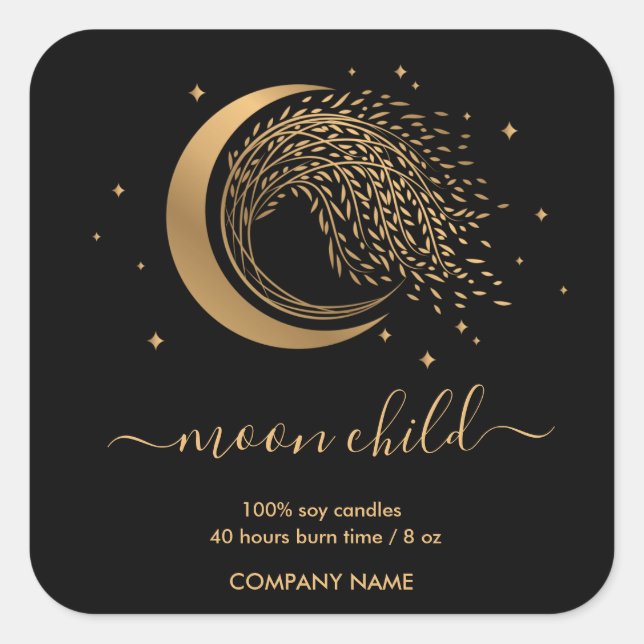 Moon Mystic Witchy Celestial Willow Tree Square Quadratischer Aufkleber (Vorderseite)