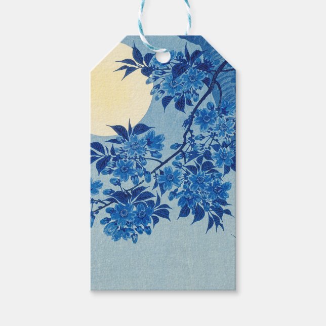 Moon Night Abend Tree Blue Moonlit Geschenkanhänger (Vorderseite)