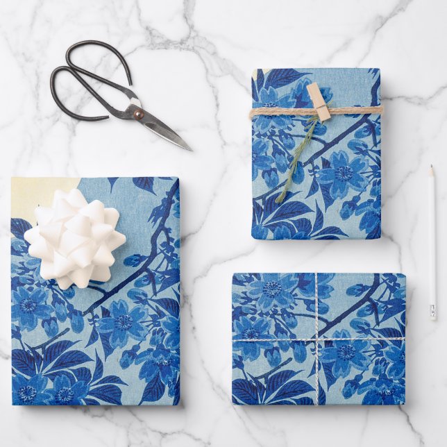 Moon Night Abend Tree Blue Moonlit Geschenkpapier Set (Vorderseite)