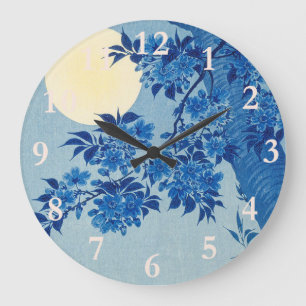Moon Night Abend Tree Blue Moonlit Große Wanduhr