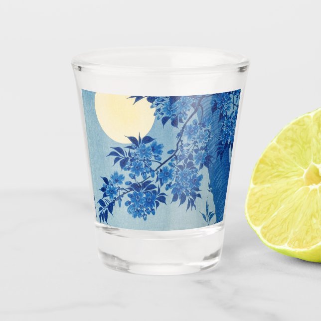 Moon Night Abend Tree Blue Moonlit Schnapsglas (Vorderseite)