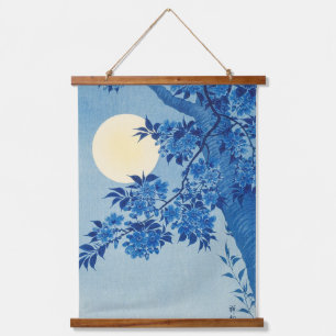 Moon Night Abend Tree Blue Moonlit Wandteppich Mit Holzrahmen