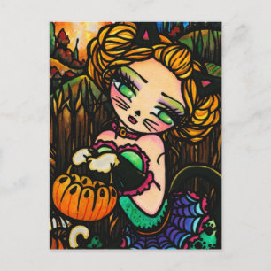 Moon Night Halloween Kitty Cat Girl Fantasy Art Postkarte