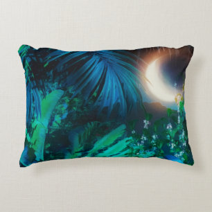 Moon Night Tropical Dschungel Blätter Silver Blue Dekokissen