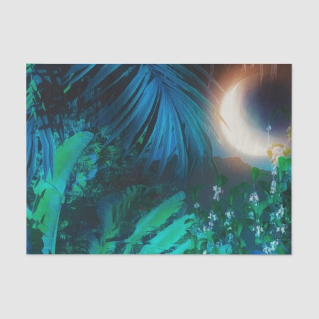 Moon Night Tropical Dschungel Blätter Silver Blue Seidenpapier (Vorderseite)