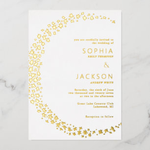 Moon of Stars White Wedding Foil Einladung