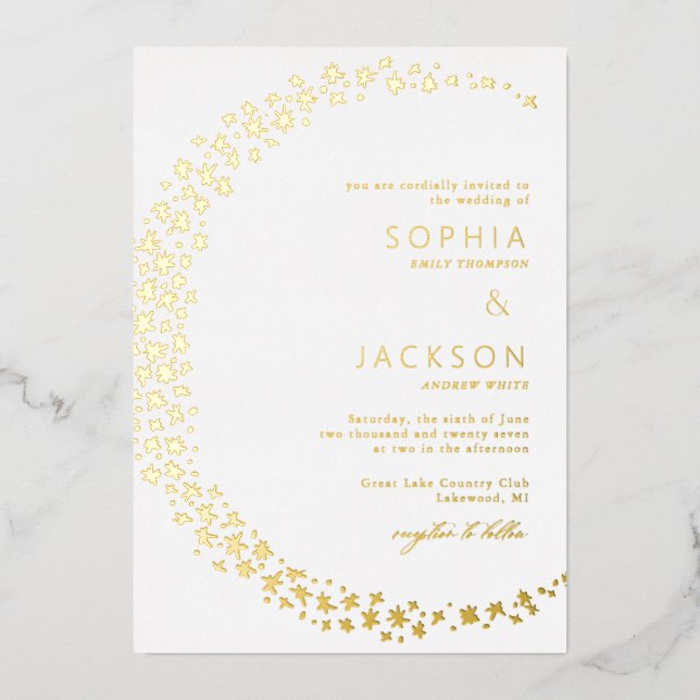 Moon of Stars White Wedding Foil Einladung (Vorderseite)