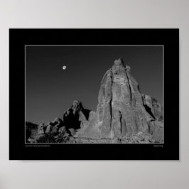 Moon Over Arches Spire Monochrome Poster