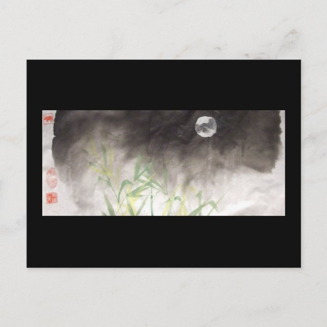 Moon Over Grass Black Postcard Postkarte (Vorderseite)