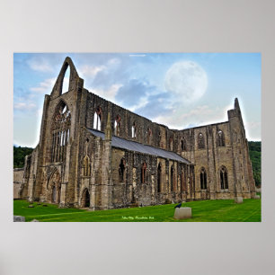 Moon over Tintern Abbey Zistercian Cloisters Wales Poster