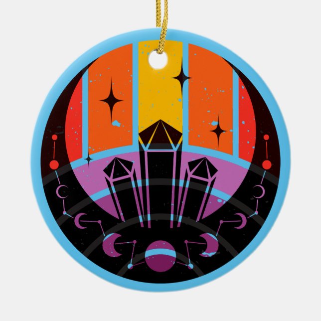 Moon Phase Gemstone Stars Sunset Keramik Ornament (Vorne)