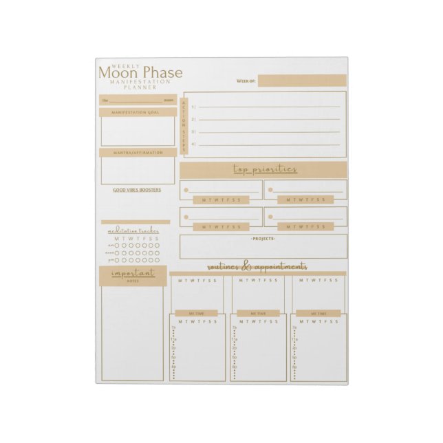 Moon Phase Manifestationsplaner Notepad Notizblock (Rotiert)