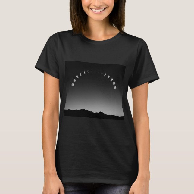 Moon-Phase-T - Shirt-Frauen, Landschaftsmonochrome T-Shirt (Vorderseite)