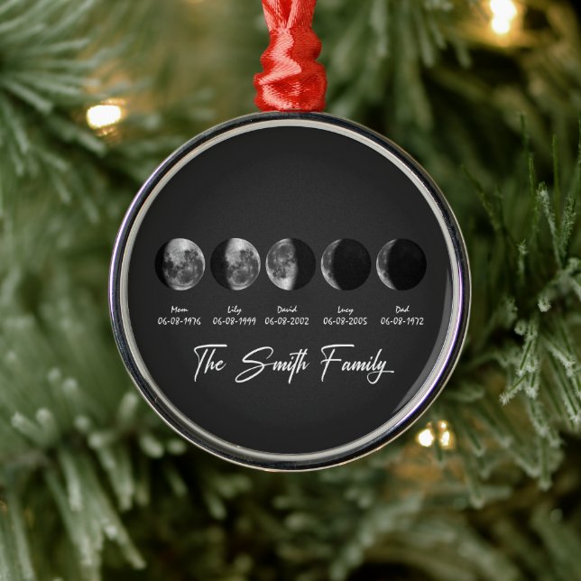 Moon Phase The Smith Family – Custom Names & Dates Ornament Aus Metall (Baum)