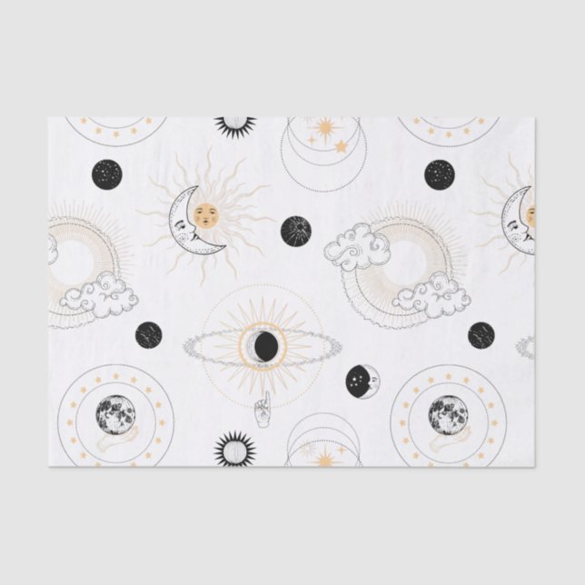 Moon-Phasen sonnenstilisierte Retro-Vintage Planet Seidenpapier (Vorderseite)