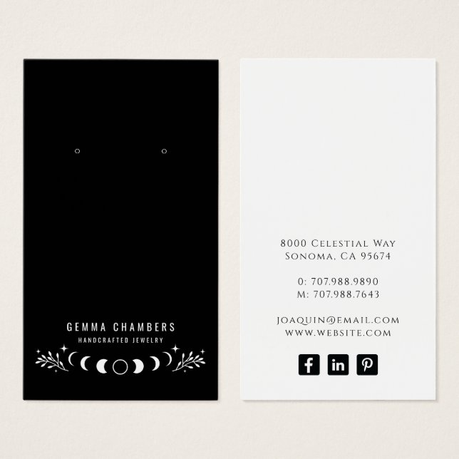 Moon Phases Black Earring Juwelier Display Cards (Vorne & Hinten)