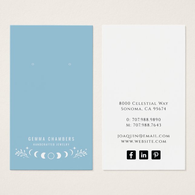 Moon Phases Blue Earring Juwelier Display Cards (Vorne & Hinten)