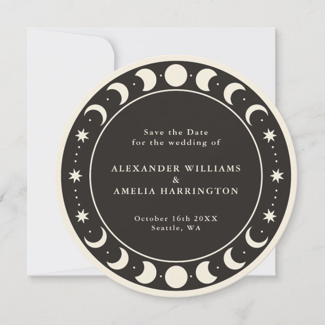 Moon Phases boho celestiale Save the Date Card (Vorderseite)