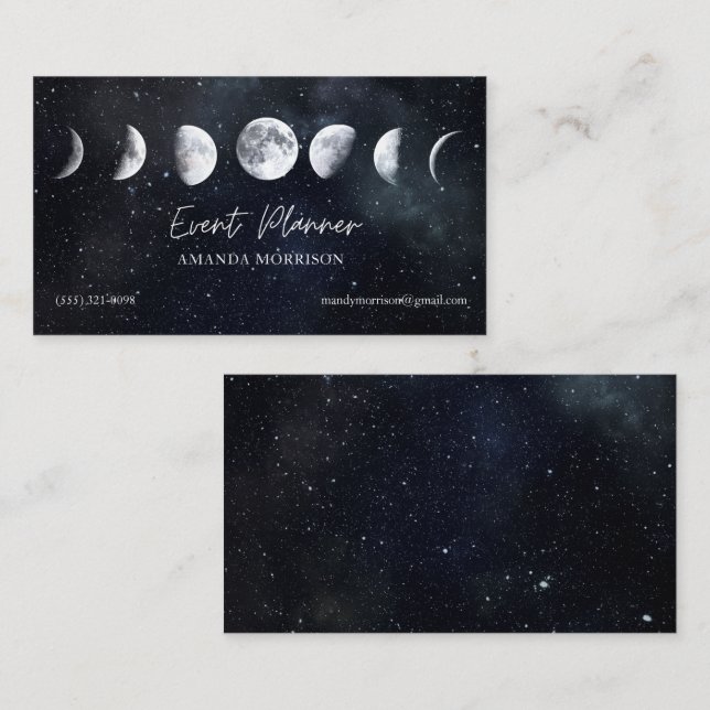 Moon Phases Celestial Event Planner Visitenkarte (Vorne/Hinten)