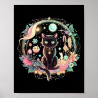 Moon Phases Crystal Witchy Niedlich Black Cat Kawa