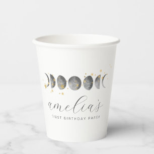 Moon Phases Gold Stars Pappbecher